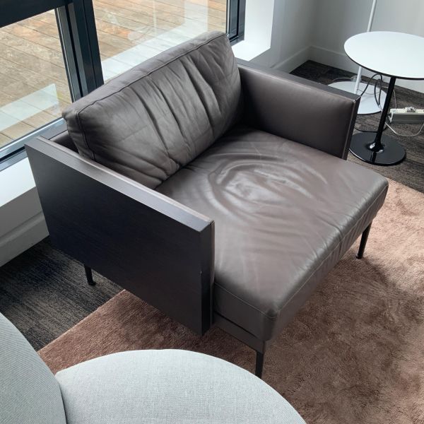 Fauteuil de salon steeve cuir / bois gris/marron