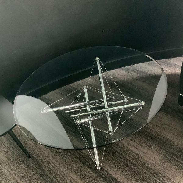 Table basse verre / metal chrome/transparent
