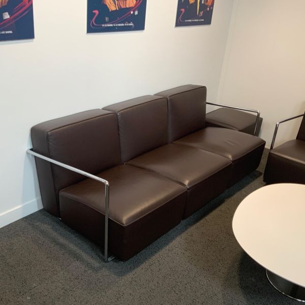 Canape 3 places silvera cuir / metal marron/chrome