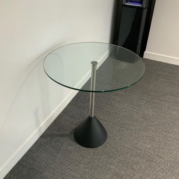 Table ronde metal/verre chrome/transparent