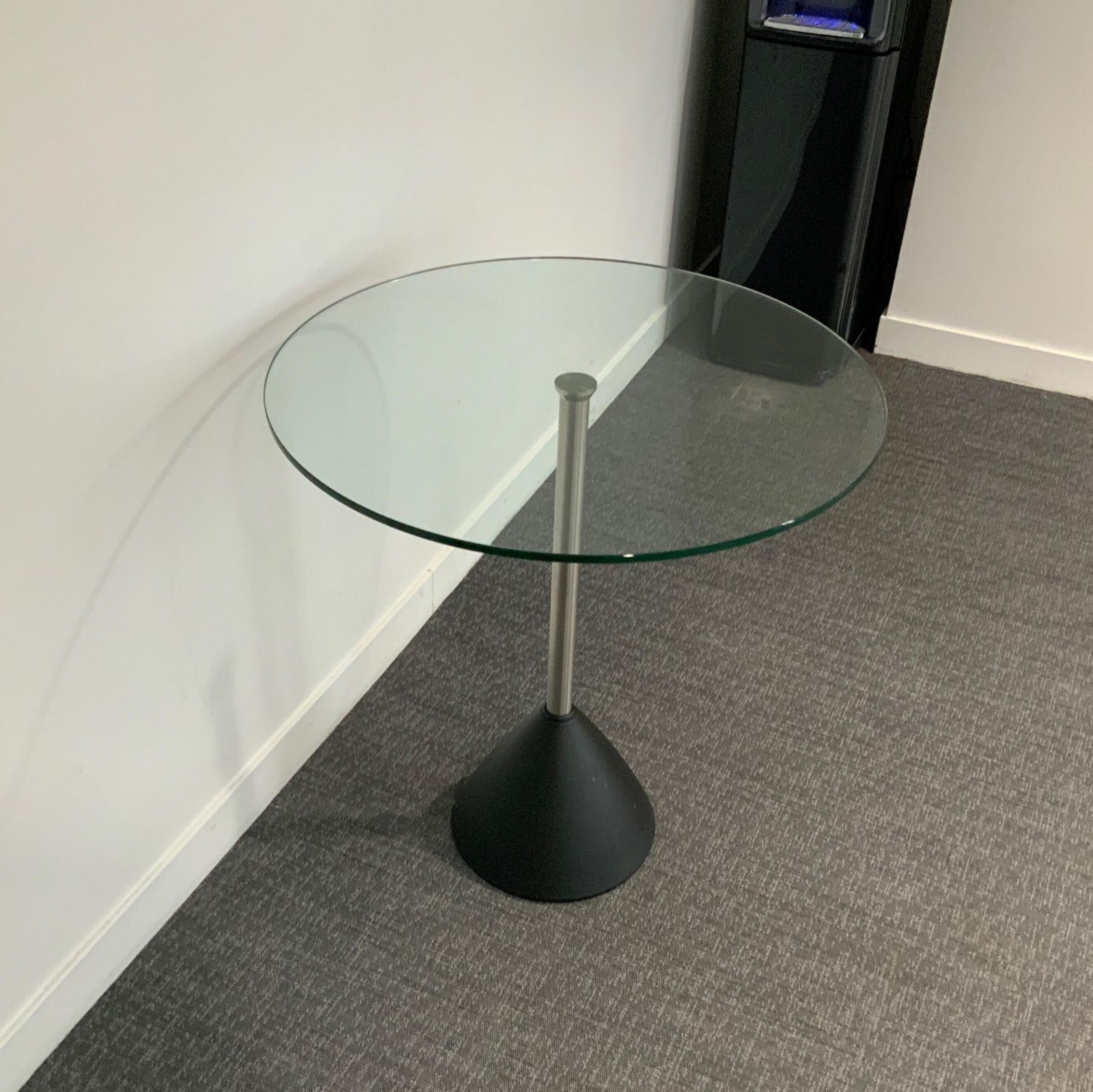 Table ronde metal/verre chrome/transparent