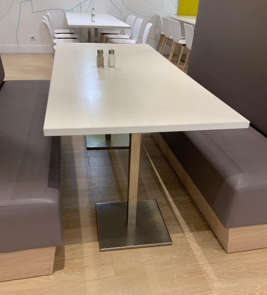 Table réctangulaire bois / metal blanc / chrome